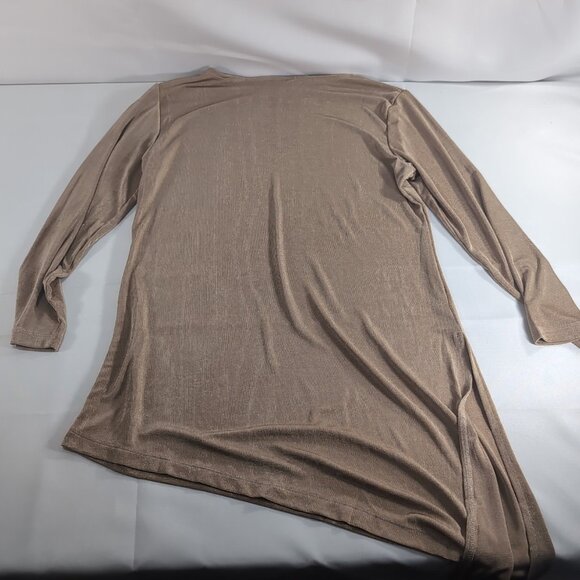 Magic Scarf Company Tan Beige Long Sleeve Shirt Tunic One Size S-L Asymmetrical - Picture 12 of 14